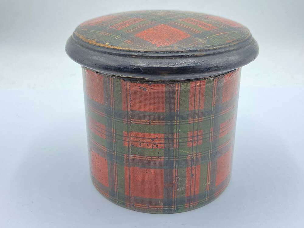 Antique Victorian 1870s Scottish Robertson Tartan Ware Cylinder Box