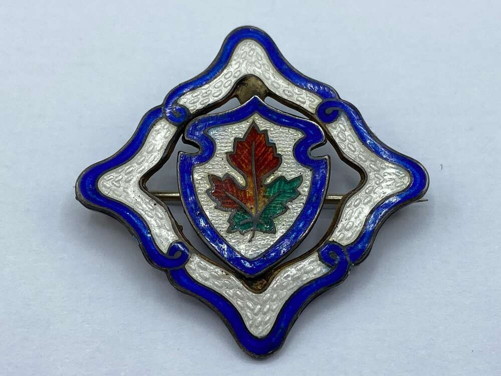 Beautiful Antique Silver Hallmarked Guilloch&eacute; Enamel Maple Leaf Brooch