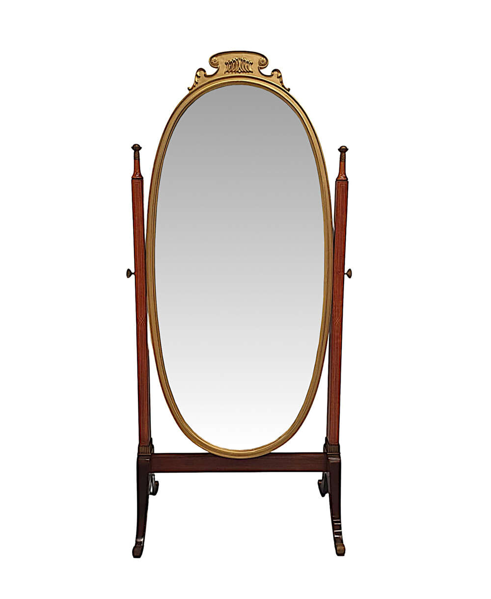 A Very Fine And Unusual Edwardian Rosewood And Giltwood Cheval Antique Mirror 
