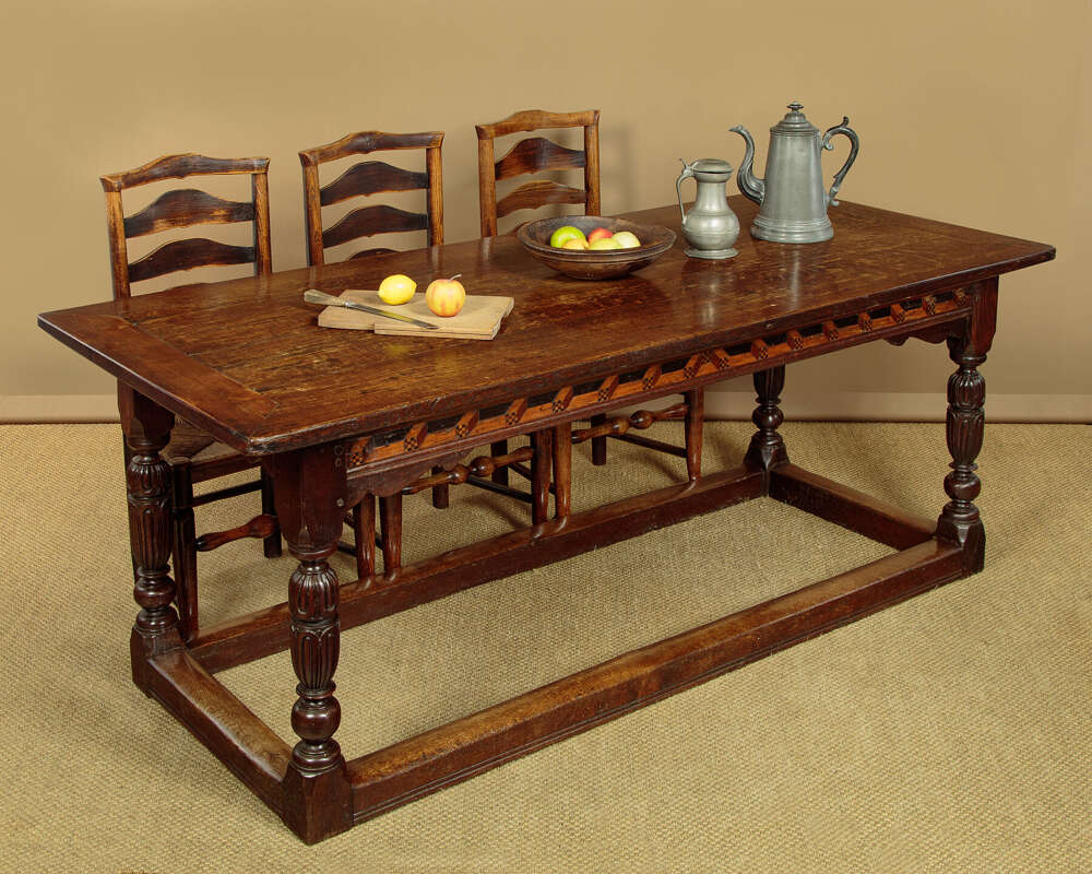 17th.c. Oak Refectory Table With Inlaid Frieze
