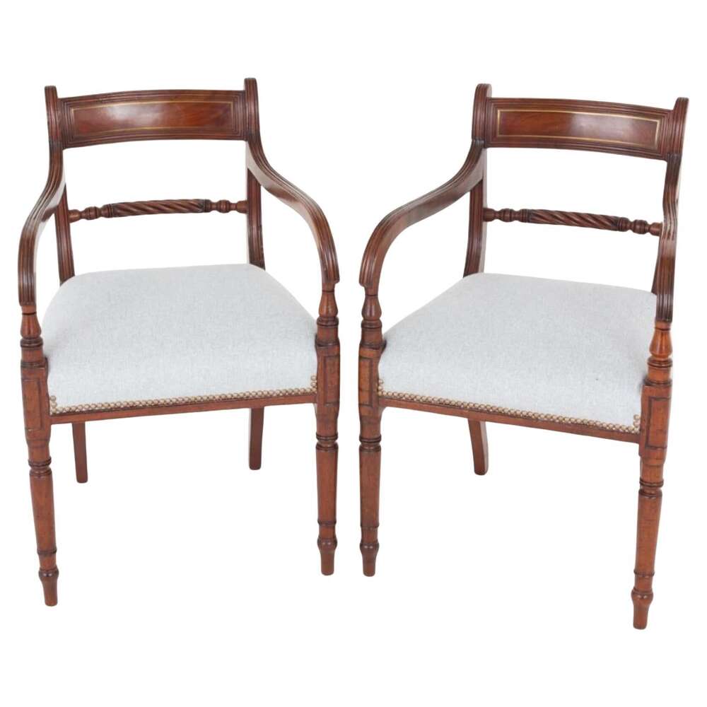 Pair Regency Elbow Antique Chairs Mahogany Arm Antique Chair
