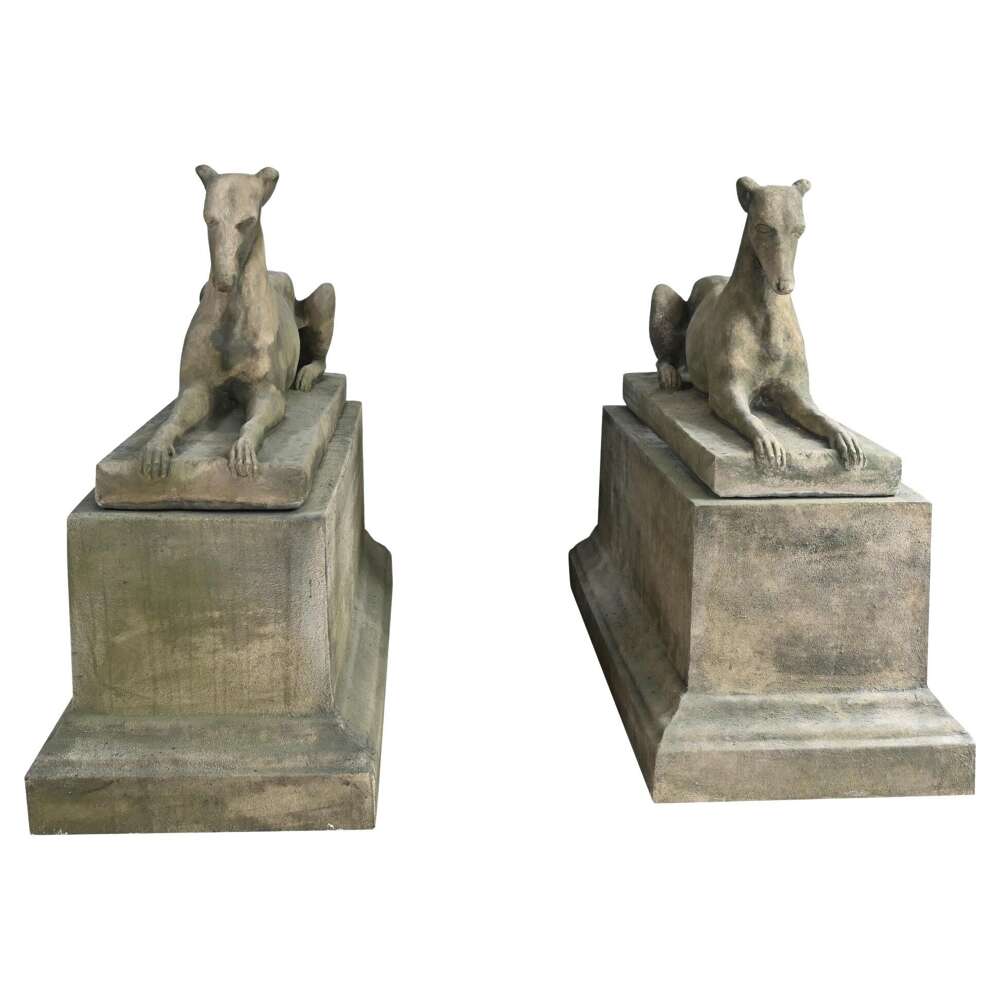 Pair Stone Garden Dogs Austin And Seeley Greyhound Whippet