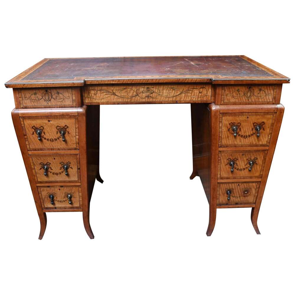 Edwardian Pedestal Desk Sheraton Inlay Writing Table 1900