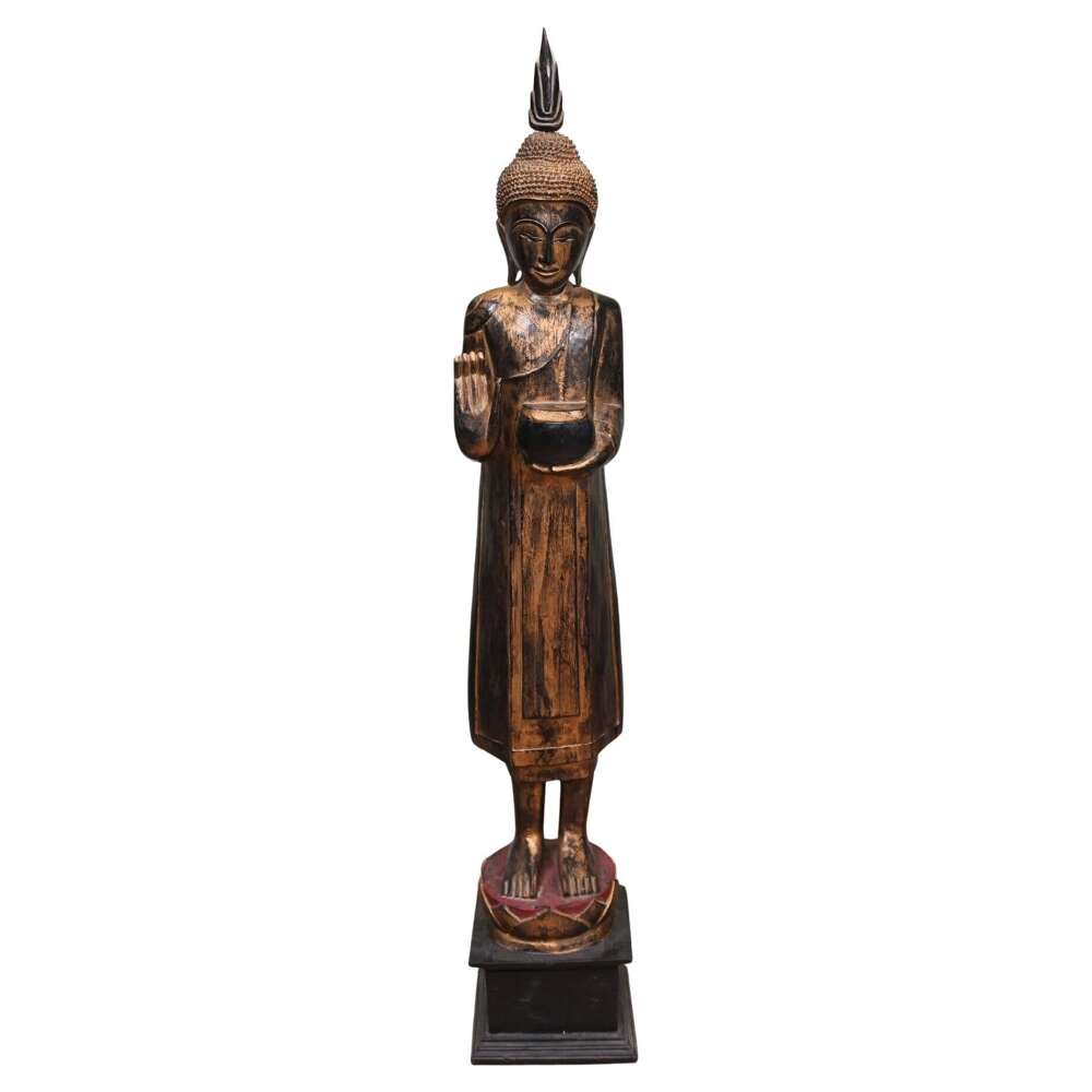 Large Standing Thai Buddha Statue Buddhism Offering Bowl Buddhist Art