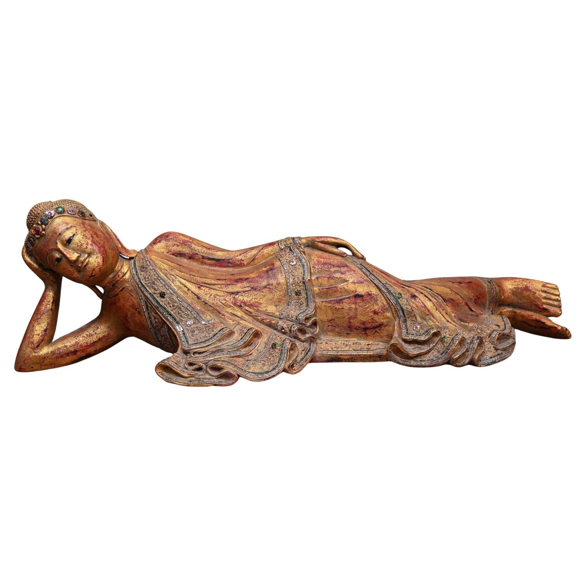 Burmese Reclining Buddha Statue Vintage Mandalay Buddhist 1930
