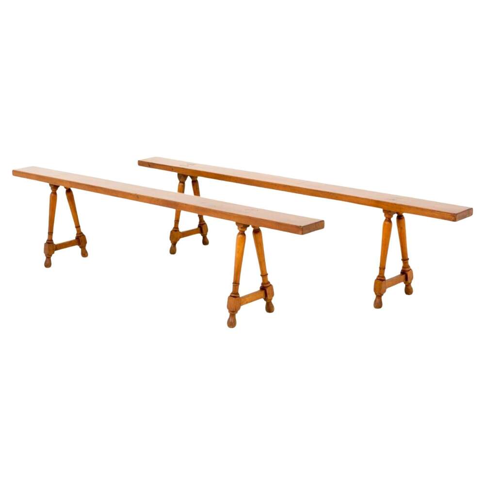 Pair Antique French Stools - Cherry Wood Benches 1870