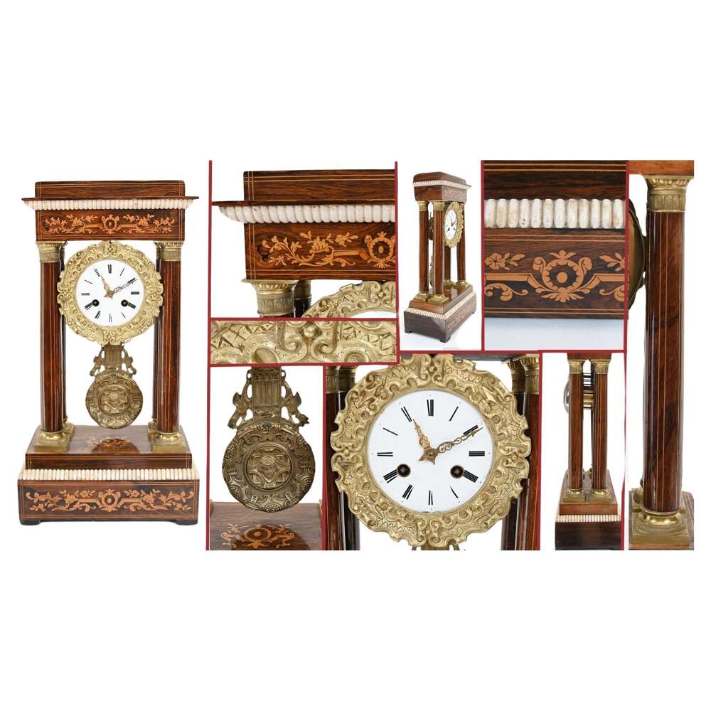 Charles X Portico Clock French Mantle Inlay 1810