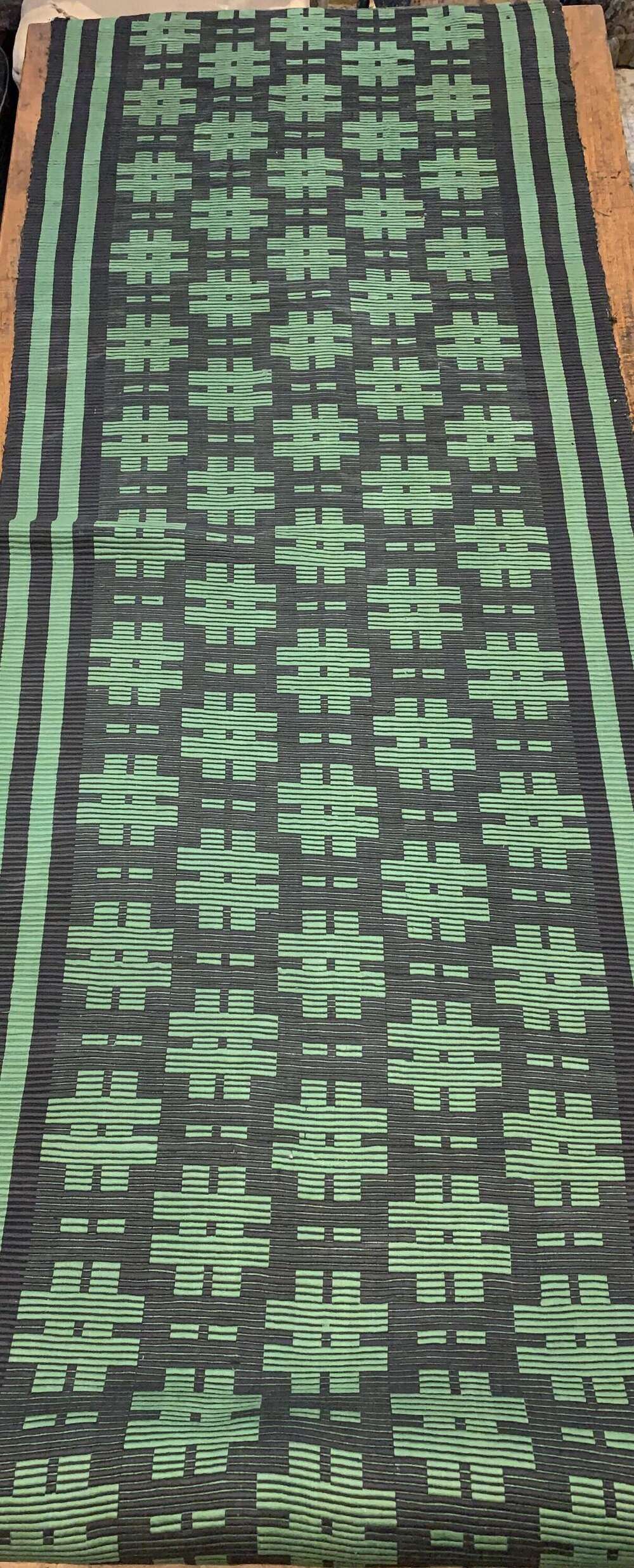 Hand woven green & black Swedish runner