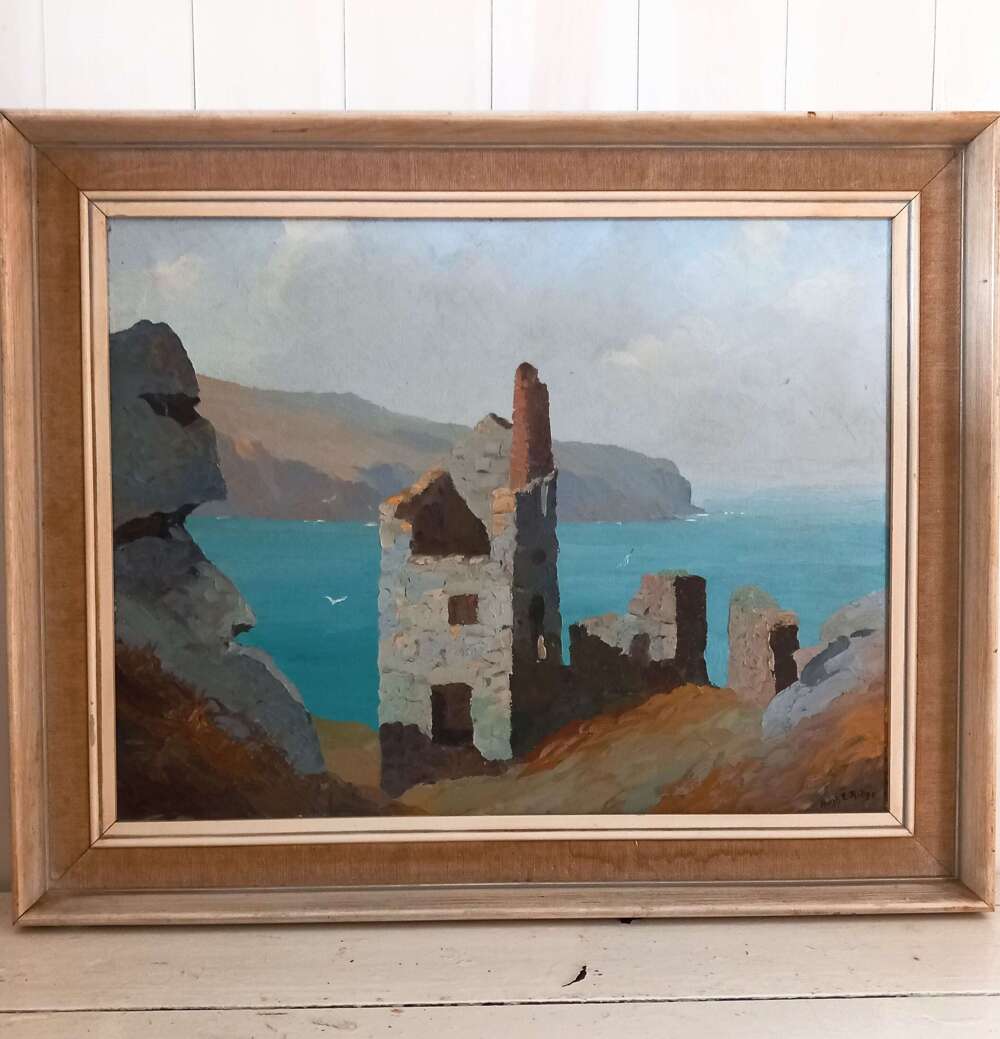 'The Old Tin Mine' St.Ives school oil on canvas by Henry E Ridge 1899-1976