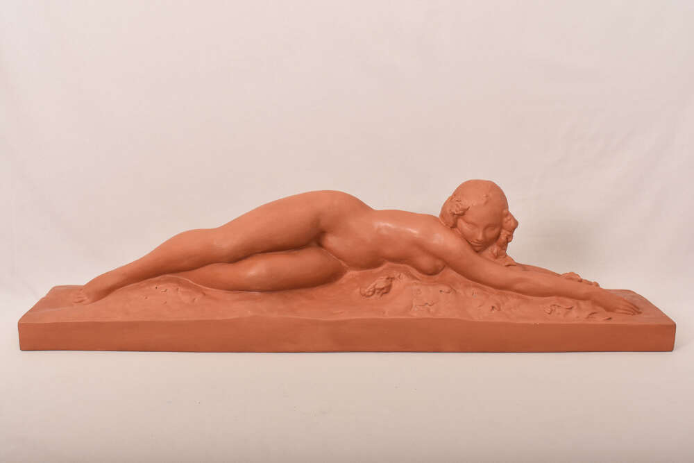 Art D&eacute;co Sculpture, Terracotta, Nude Of Young Lying Woman, Amedeo Gennarelli, Xx. (stte97)