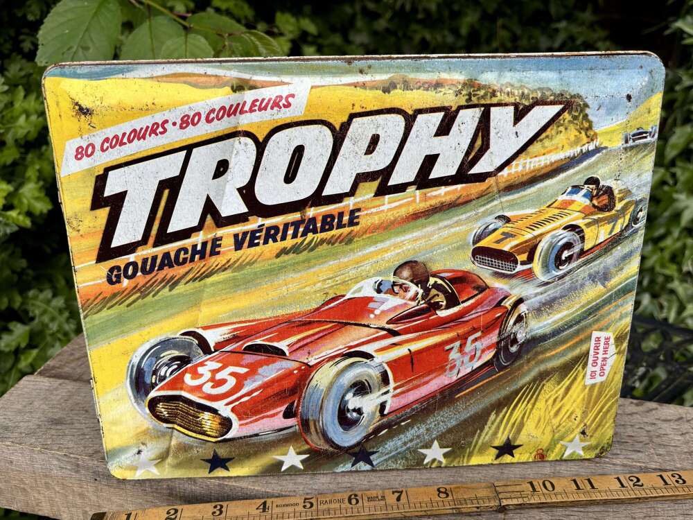 Trophy Motor Car Racing Children's Paint Box Tin c1960s