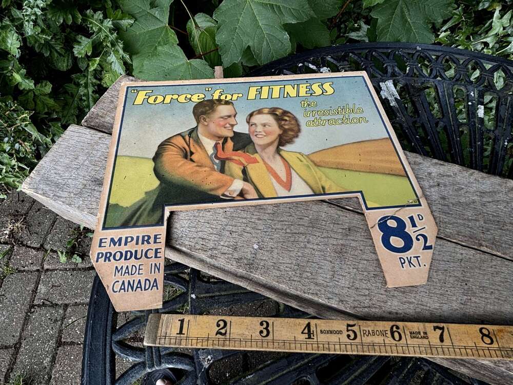 Double Sided Force cereal Packet Advertising price Card Topper c1930s