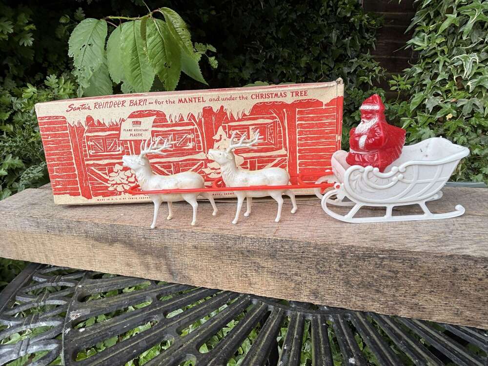 Santa in His Sleigh Christmas Tree Decoration in His Box c1950s