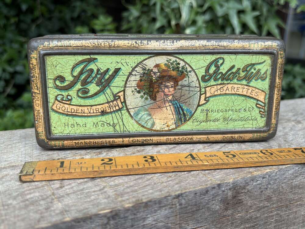 Scarce Ivy Lady Image 100 Cigarette Tin c1900s