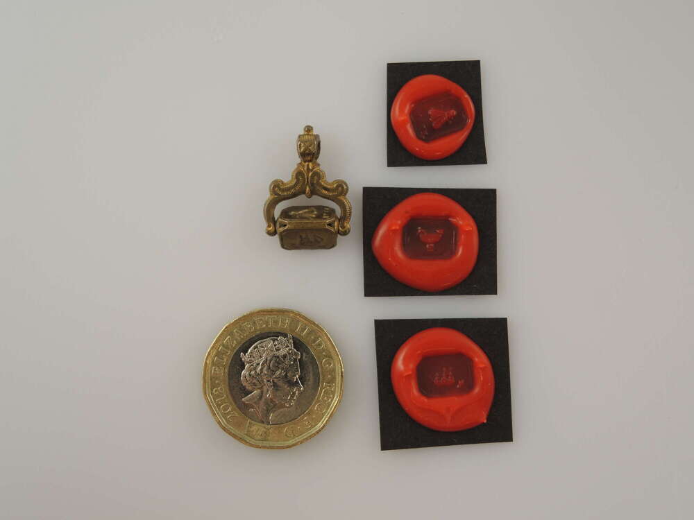 Rare Georgian gilt three sided seal with three intaglios c1800
