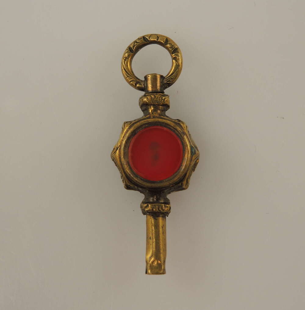Victorian gilt and stone set pocket watch key c1850