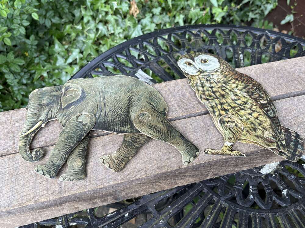 Pair of Lovely Animated Owl & Elephant Children's eductional toys c1900s
