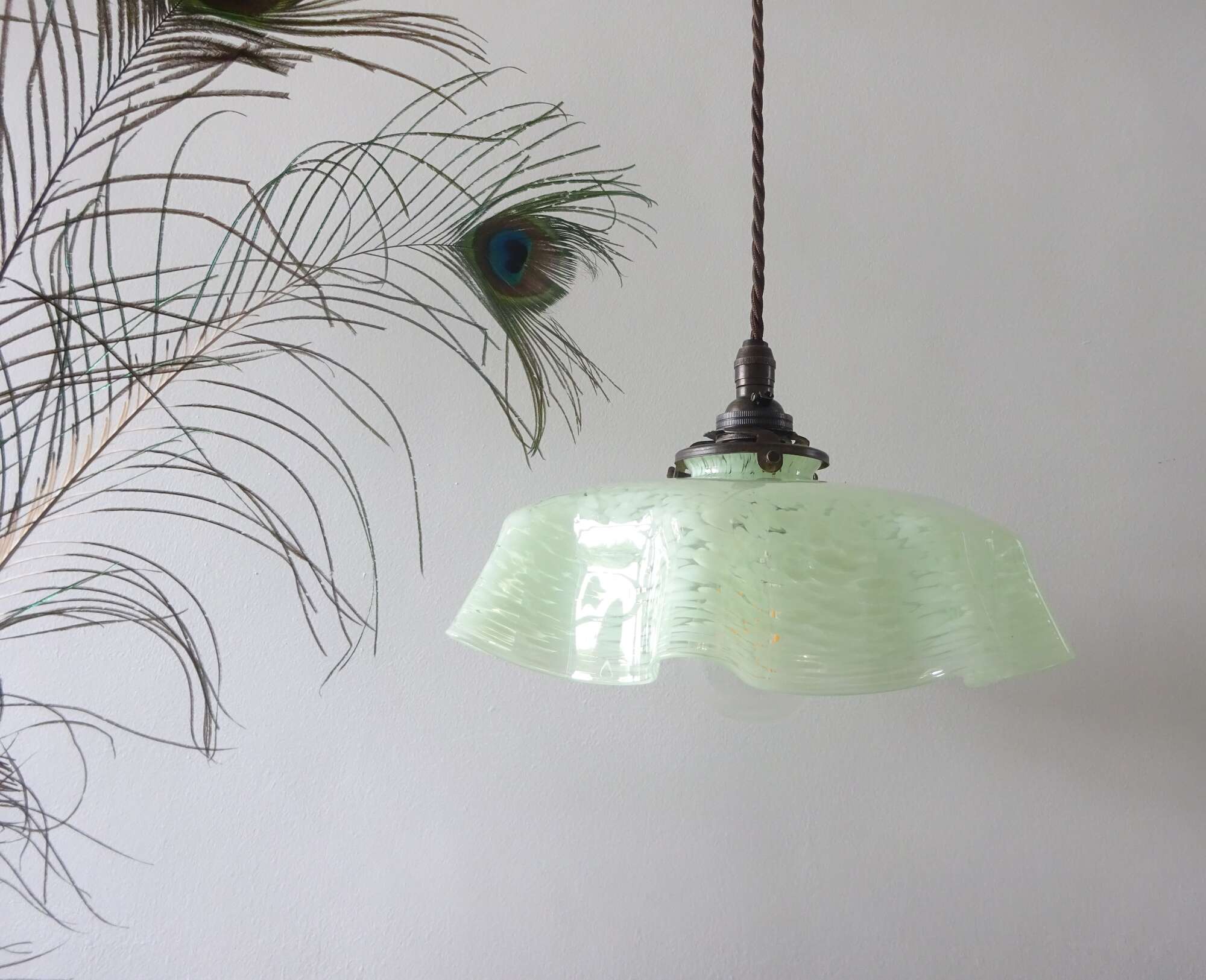 French Vintage Pastel Green Glass Pendant Light