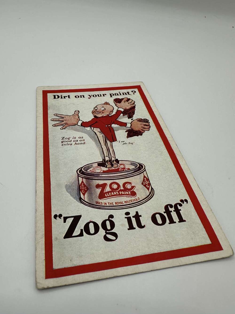 Zog it off paint cleaner advertising postcard