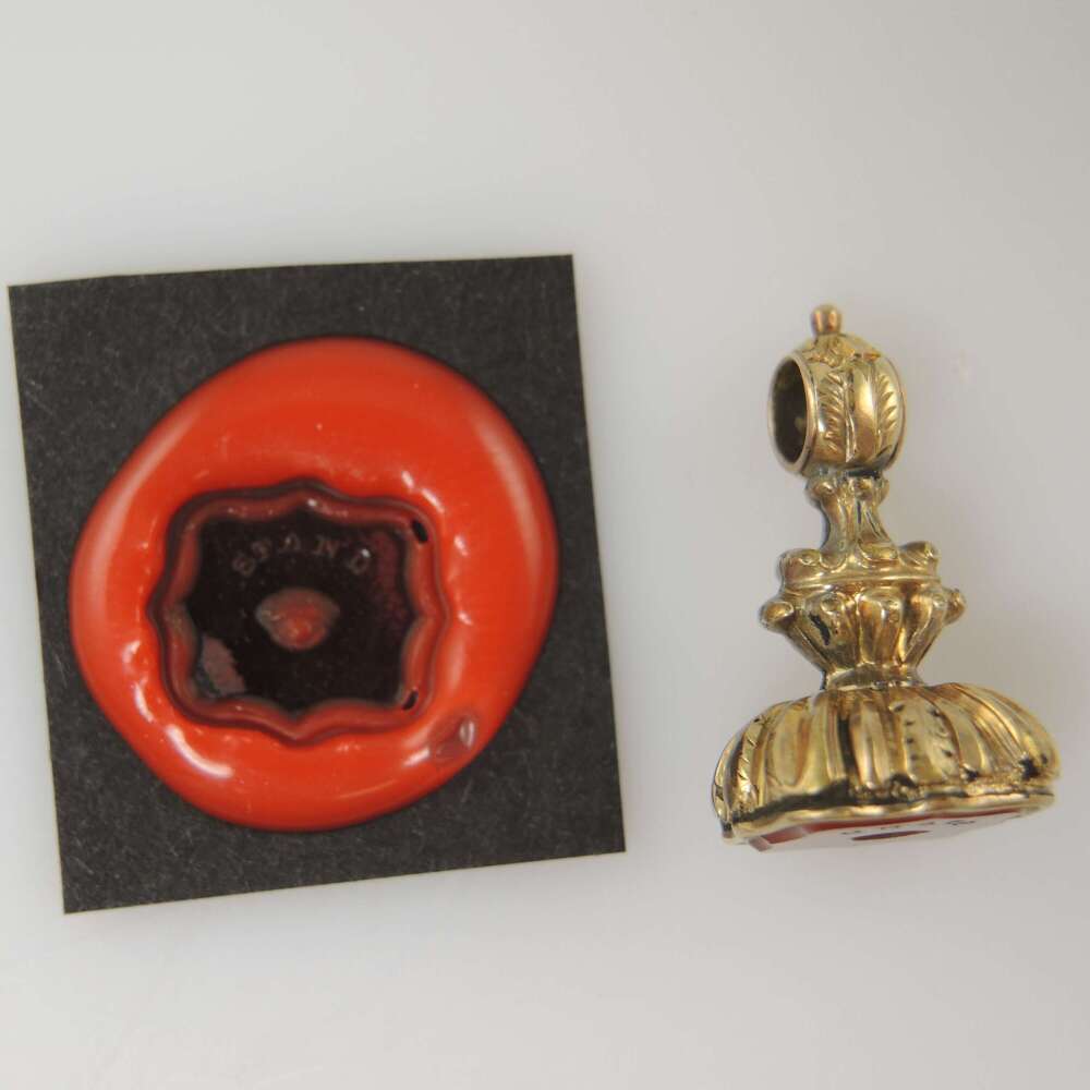 Superb Georgian gilt seal with coded intaglio STAND WATCH c1825