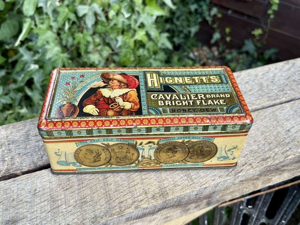 Superb Hignetts Cavalier Tall Honey Dew Tobacco Tin c1890s