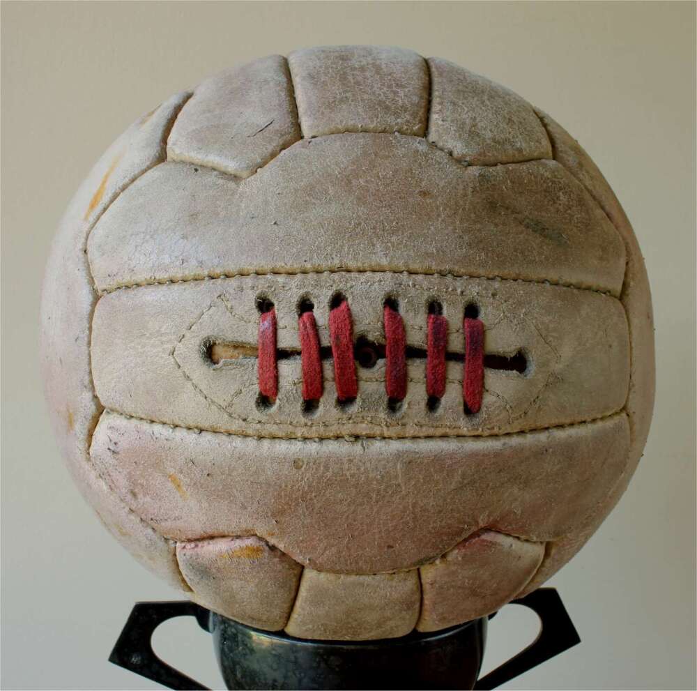 Leather Zig Zag Panel Football. Large Soccer Ball. Beritex Bladder. 1950.