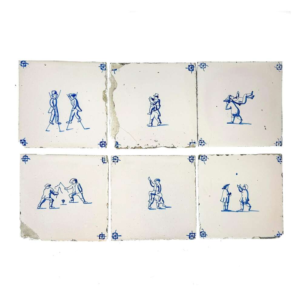 Set Of 6 Antique 18th Century Dutch Delft Tiles