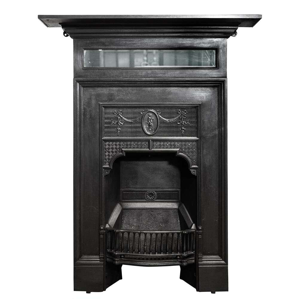 Antique Mirrored Cast Iron Combination Fireplace