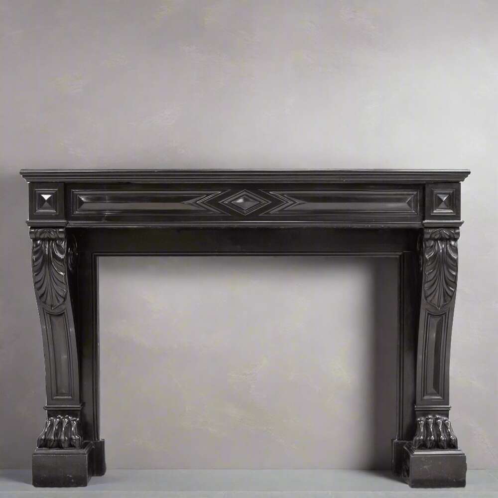 Antique Black Belgian Marble Napoleon III Style Fire Surround