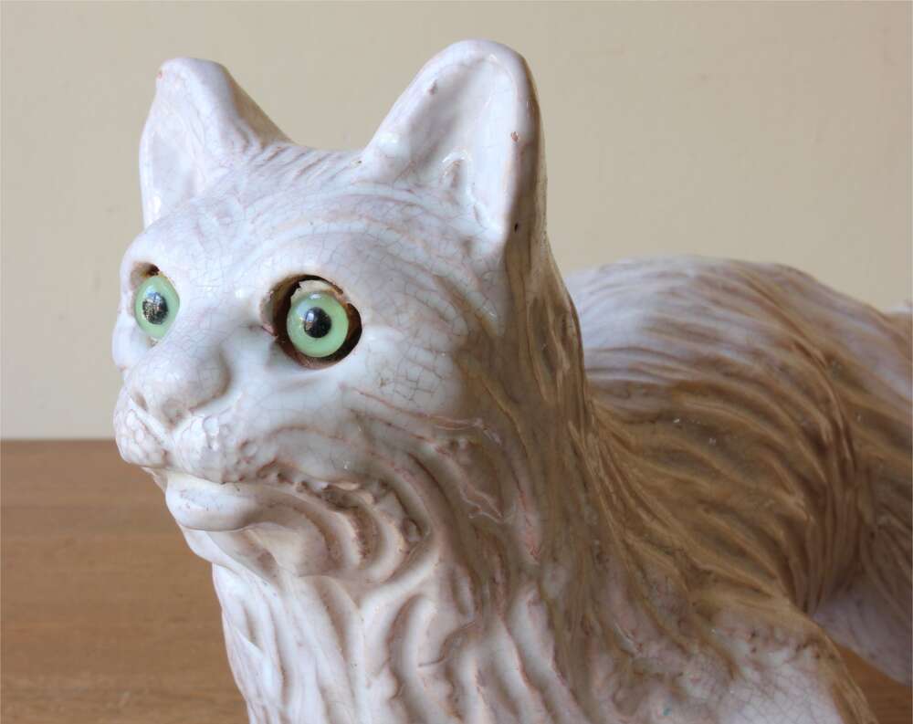 Bavent Terracotta Cat Figure. French Folk Art Pottery Roof Tile Feline.