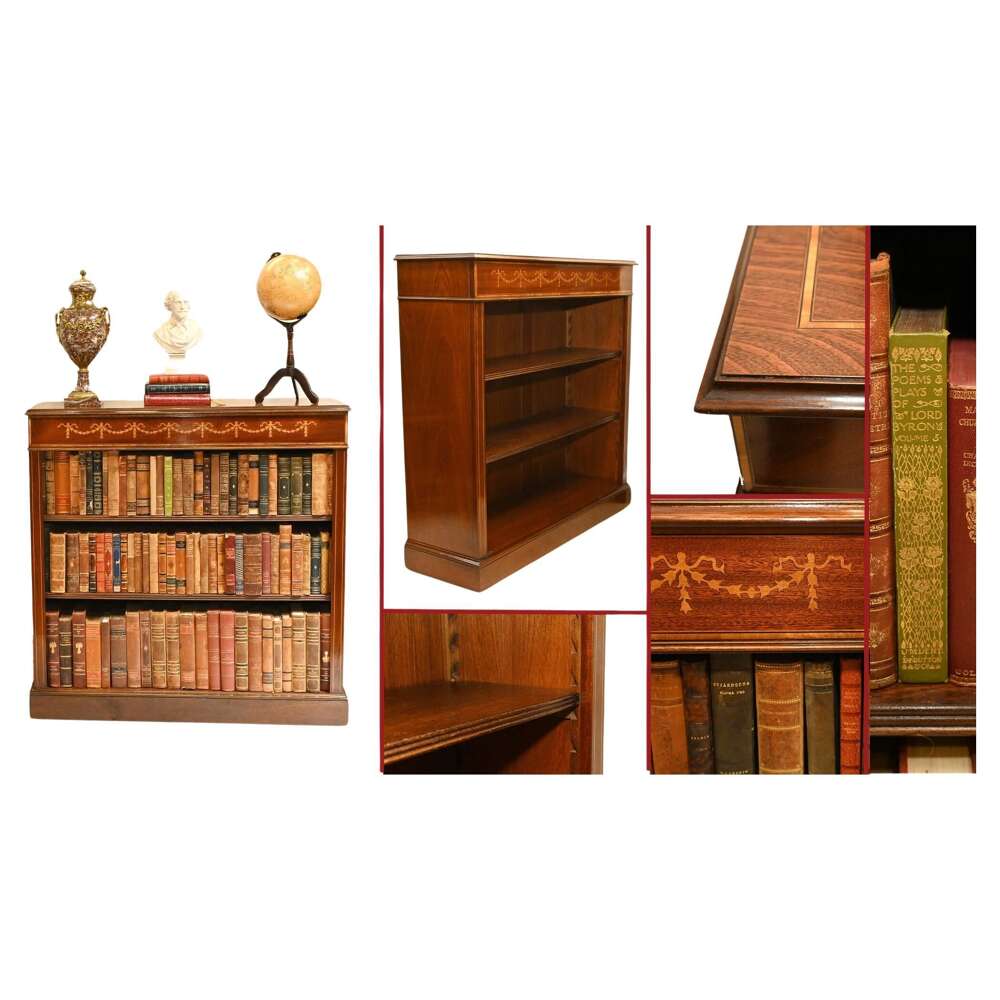 Regency Open Front Antique Bookcase - Mahogany Sheraton Inlay