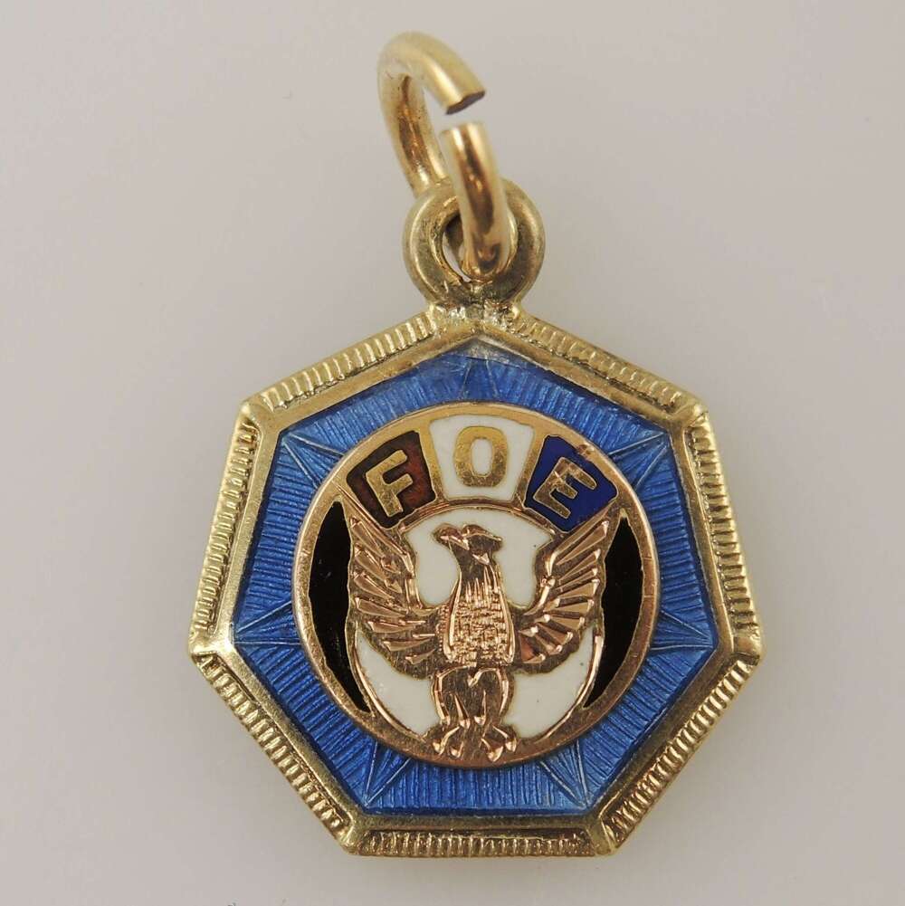 Gilt metal enamel Brotherhood of Railroad Trainmen fob c1910