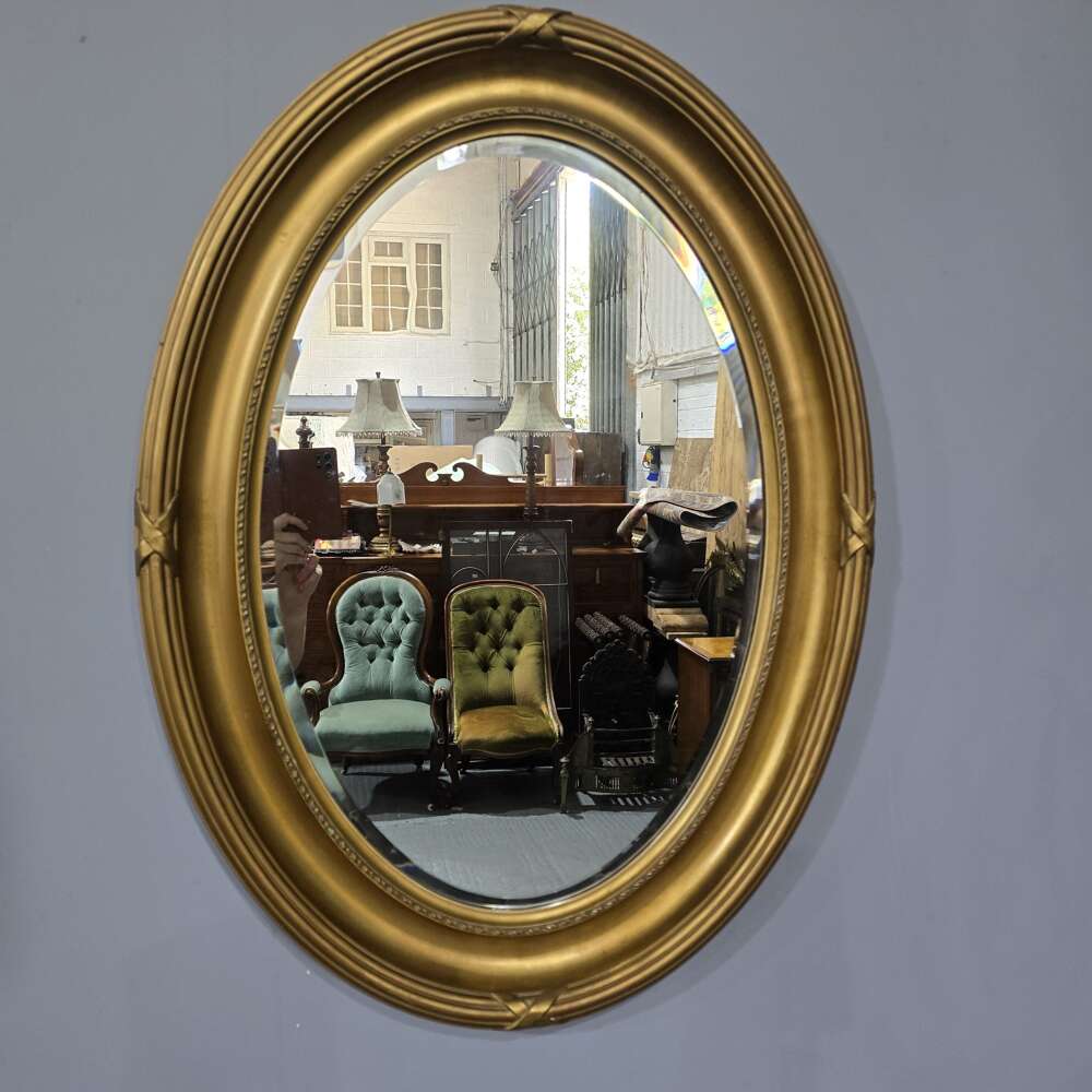 Large Victorian Oval Gilt Antique Mirror