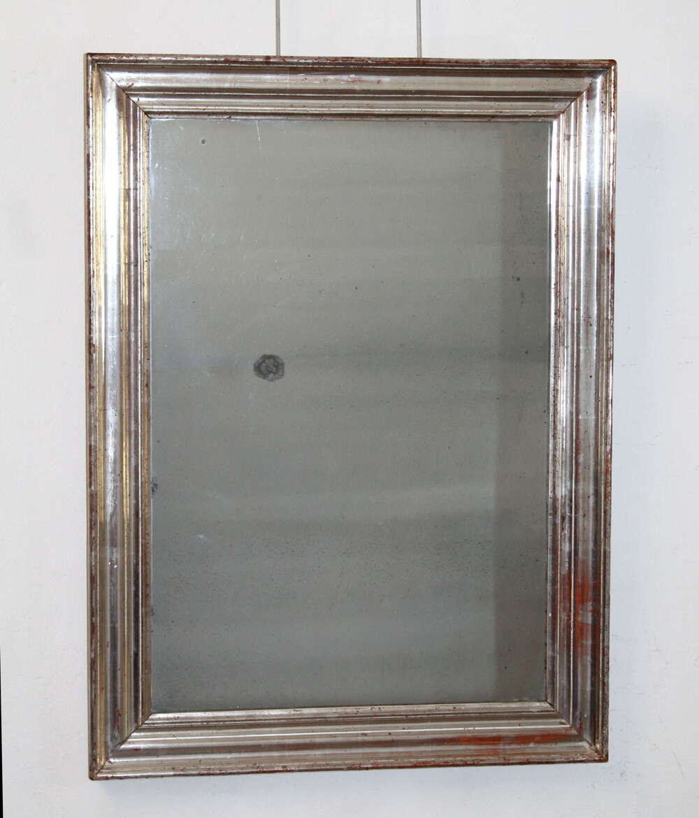 Antique French rectangular burnished silverleaf mirror