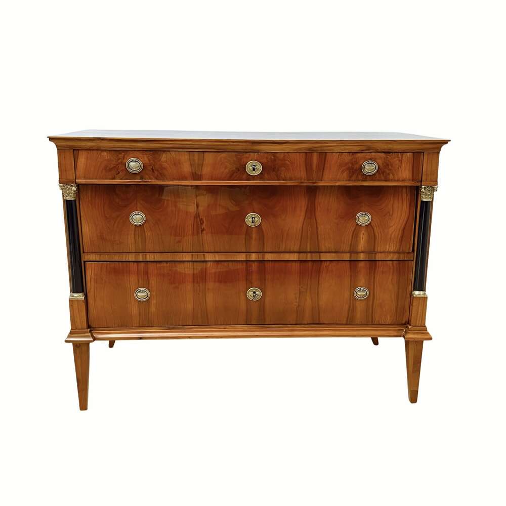 Empire Antique Commode, Cherry Veneer, Brass, Germany Circa 1820