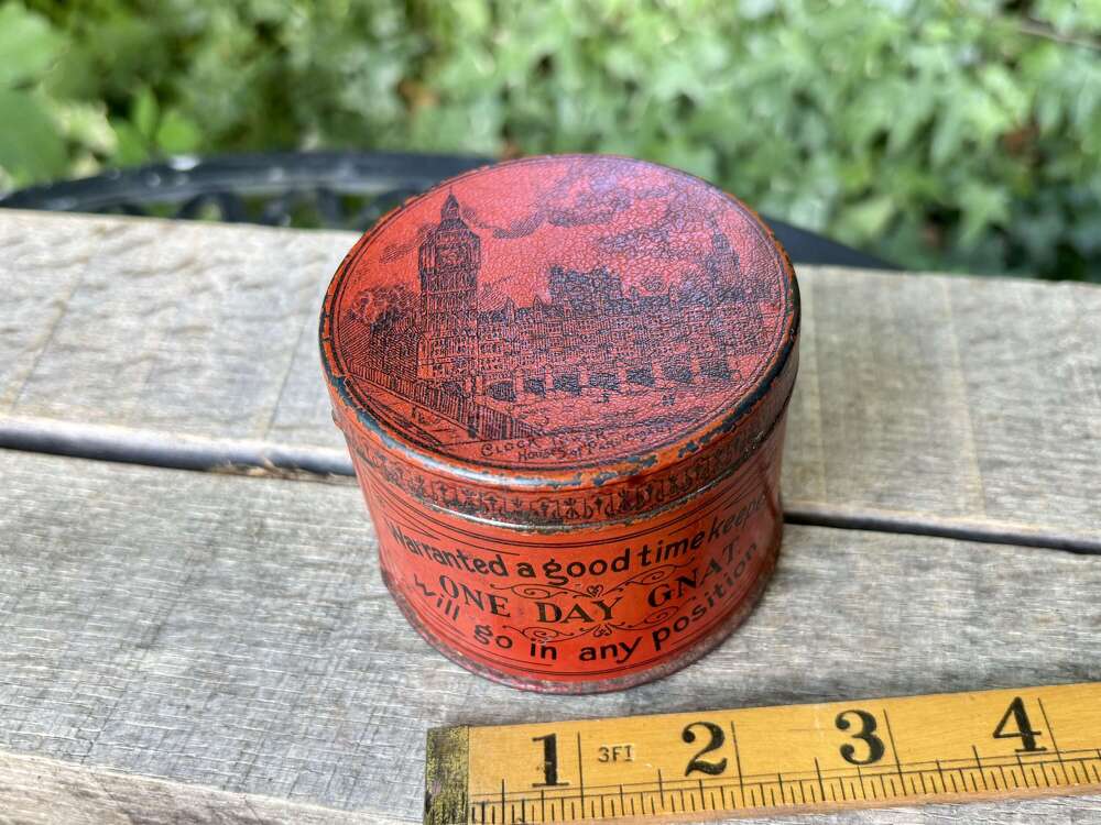 One Day Nat Watch Clock Spring Tin c1890s