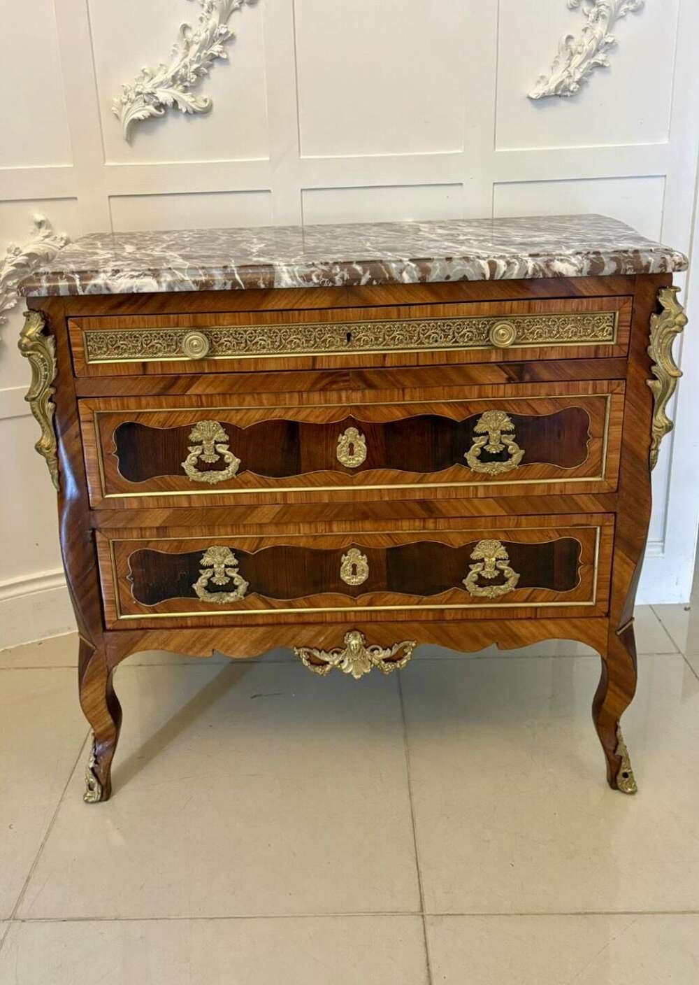 Outstanding Quality Antique Victorian French Marble Top Commode Chest Of Drawers