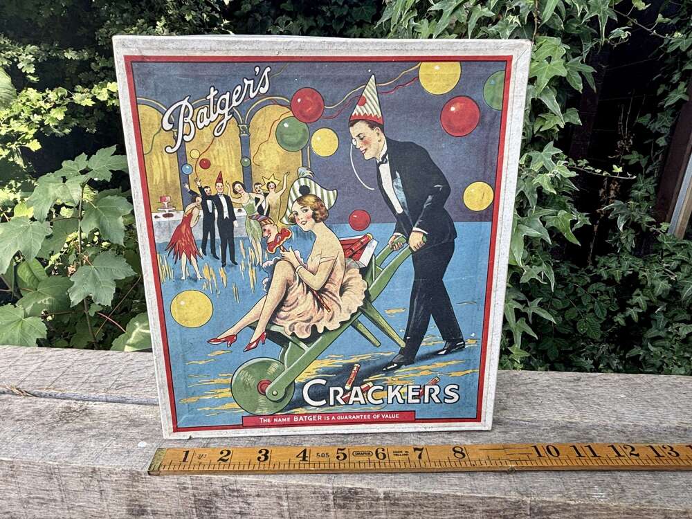 Batger's Christmas Party Art Deco Cracker Box & Santa & Angel Contents.