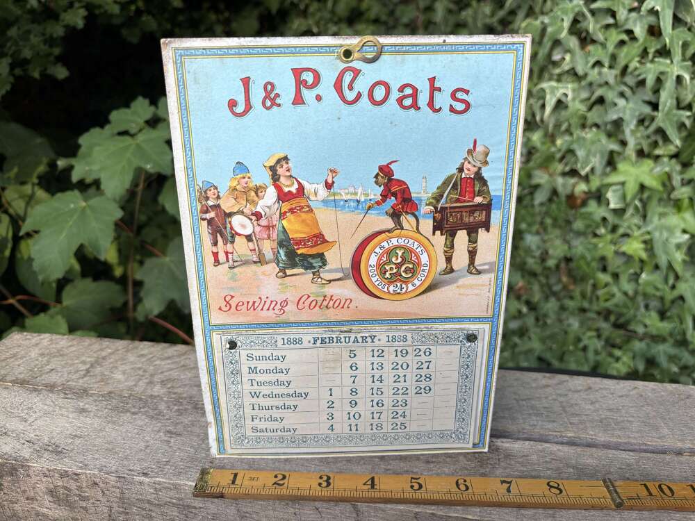 J & P Coats Sewing Cotton Monkey & Organ Grinder Advertising Card Sign c1888