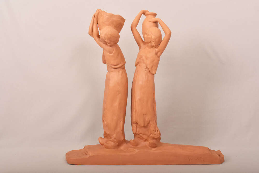 Art D&eacute;co Sculpture, Terracotta, Two Young Women With An Amphora, Amedeo Gennarelli, Xx.