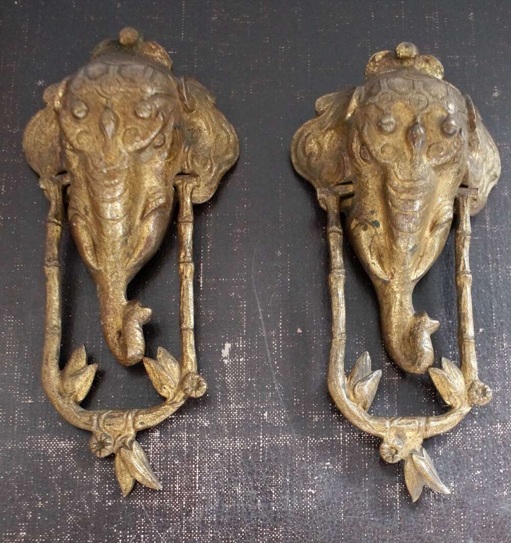 A Pair Of Antique Brass Elephant Door Knocker