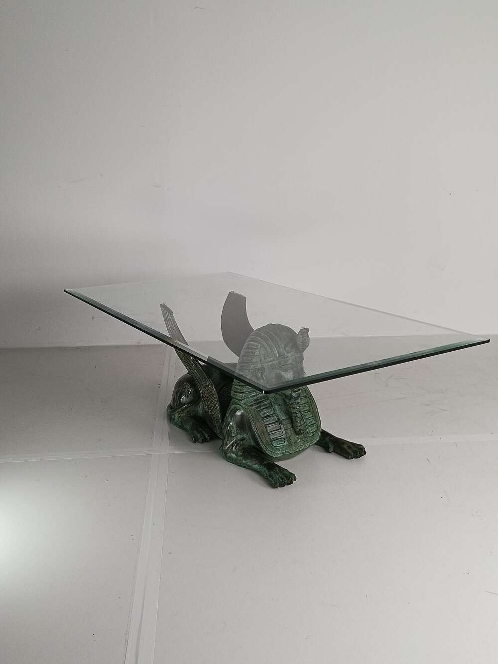 Bronze Sphinx Table With Glass Top