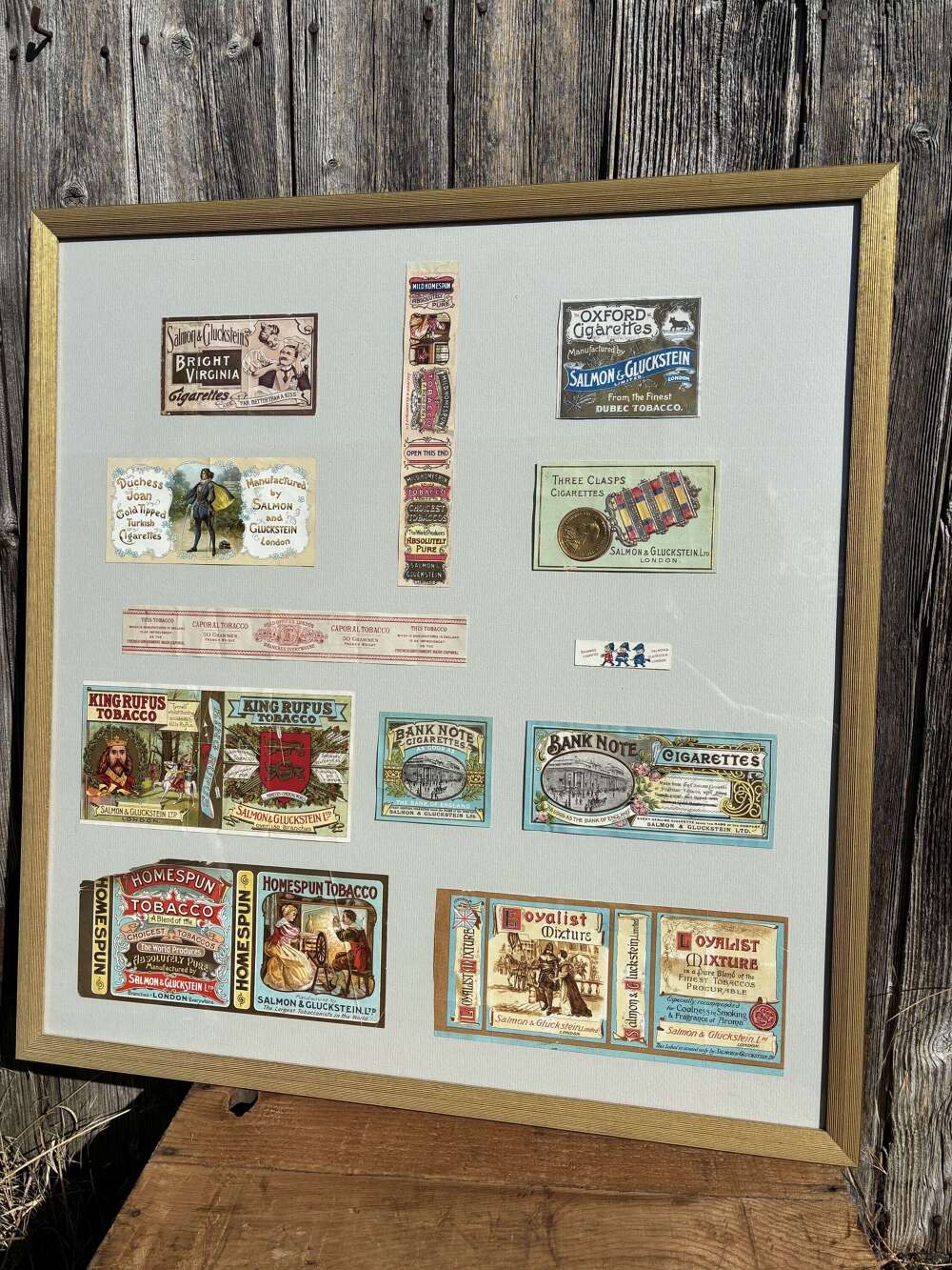 A beautiful selection of 12 salmon and Gluckstein tobacco labels
