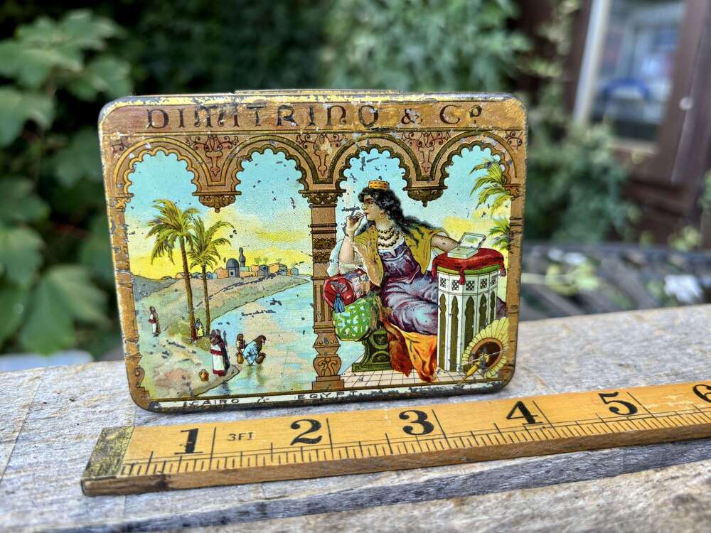 Dimitrino Lady Image Egyptian 20 Cigarette Tin c1900s