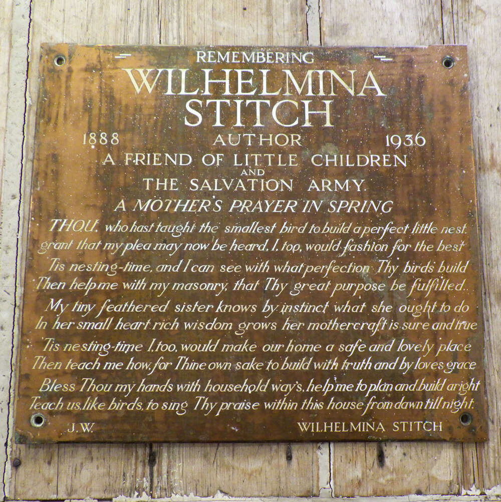 1940's Brass Plaque Remembering Wilhelmina Stitch