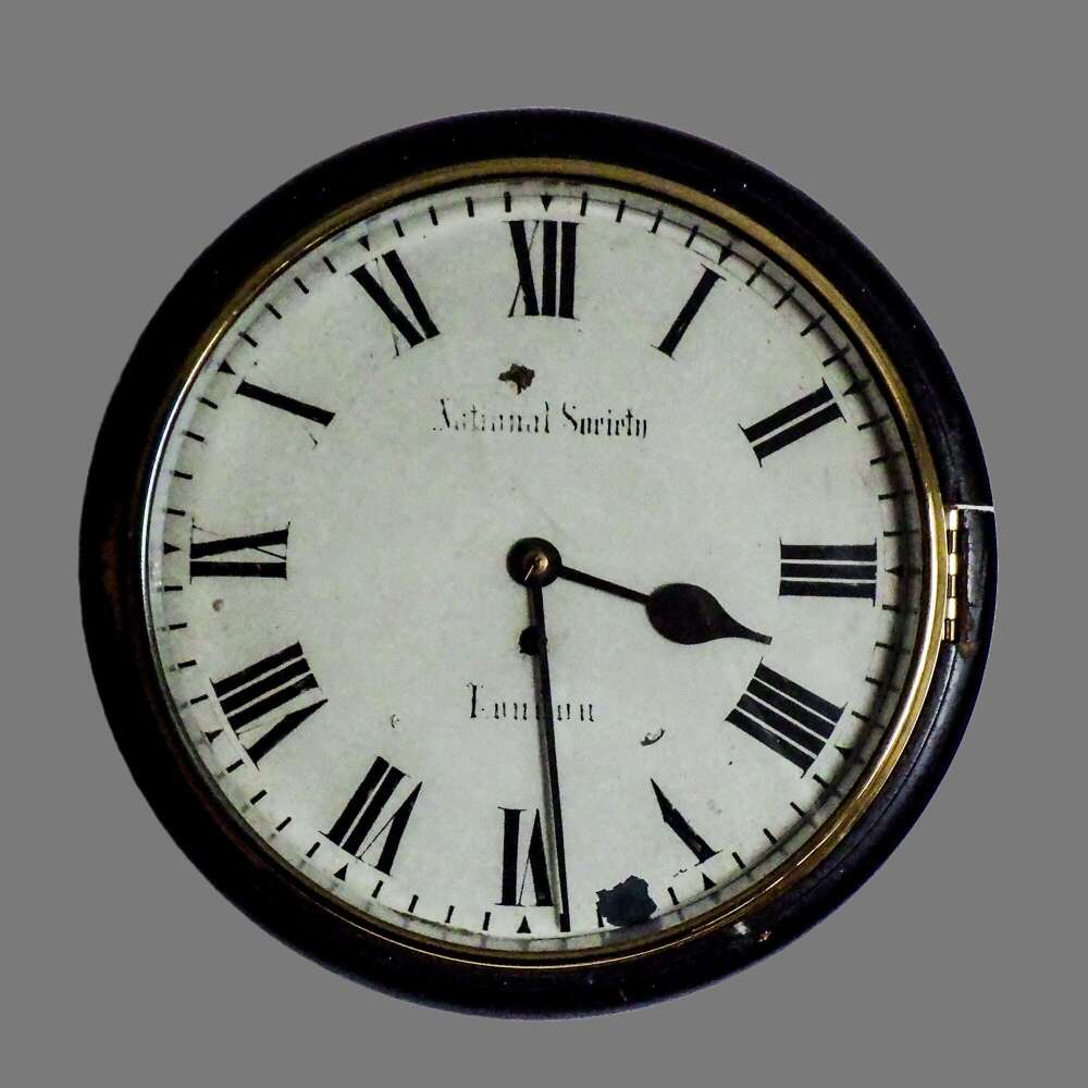 19th Century Ebonised Cased Circular Fusee School Wall Clock
