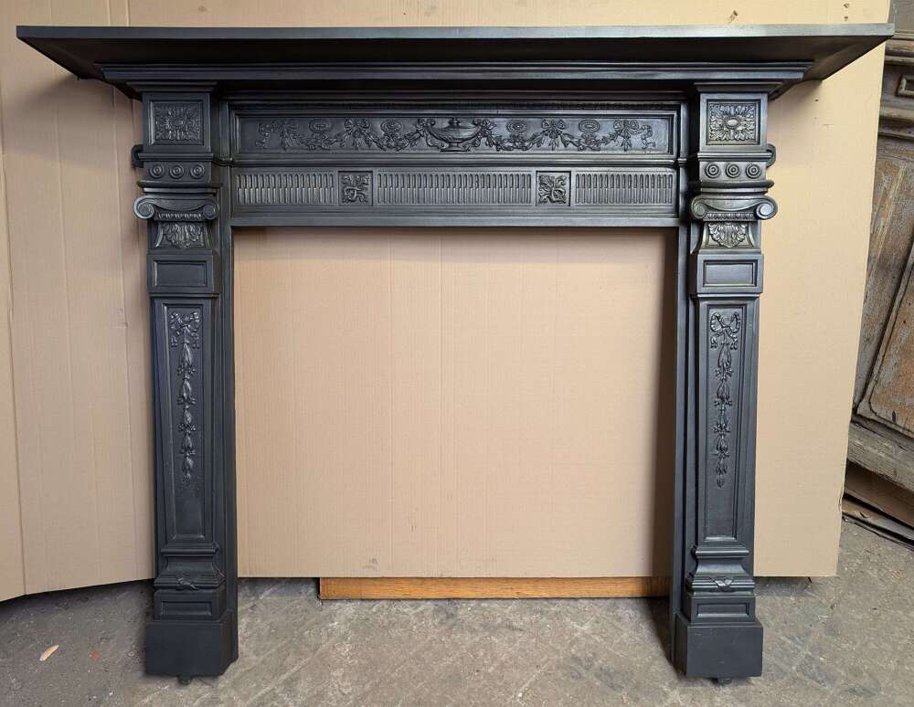 FS0424 A VERY LARGE ELEGANT RECLAIMED VICTORIAN CAST IRON FIRE SURROUND