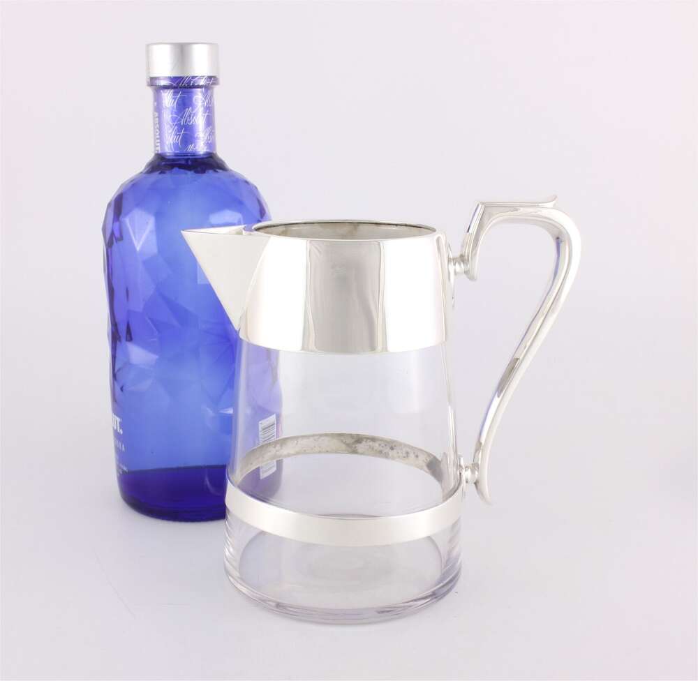 Silver Plate & Glass Water Pitcher. Victorian Small Barware Jug C1850.