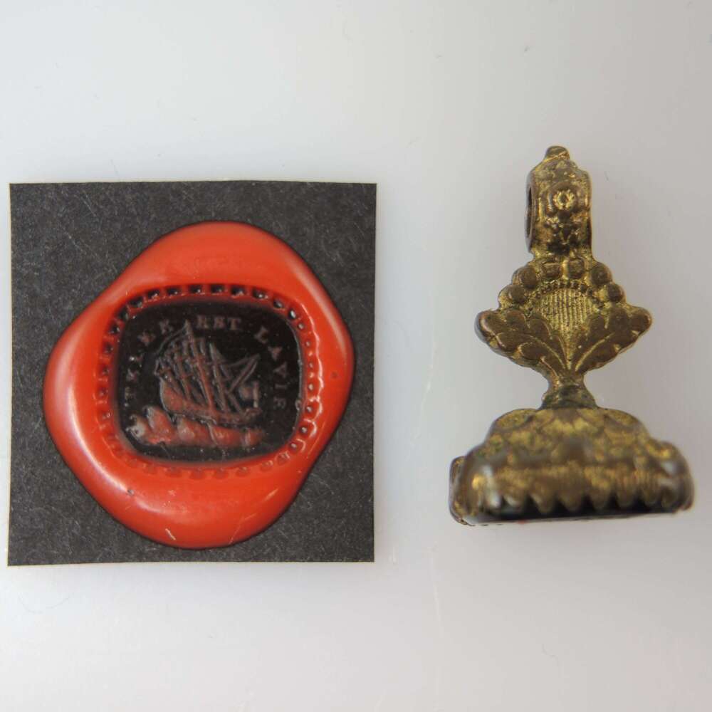 Georgian gilt seal with a stormy sea intaglio &ndash; SUCH IS LIFE c1790