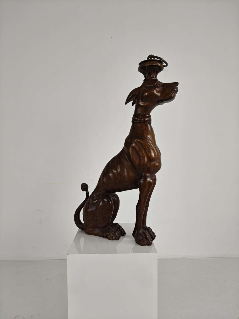 Hand-carved Wooden Greyhound Statue -20th Century